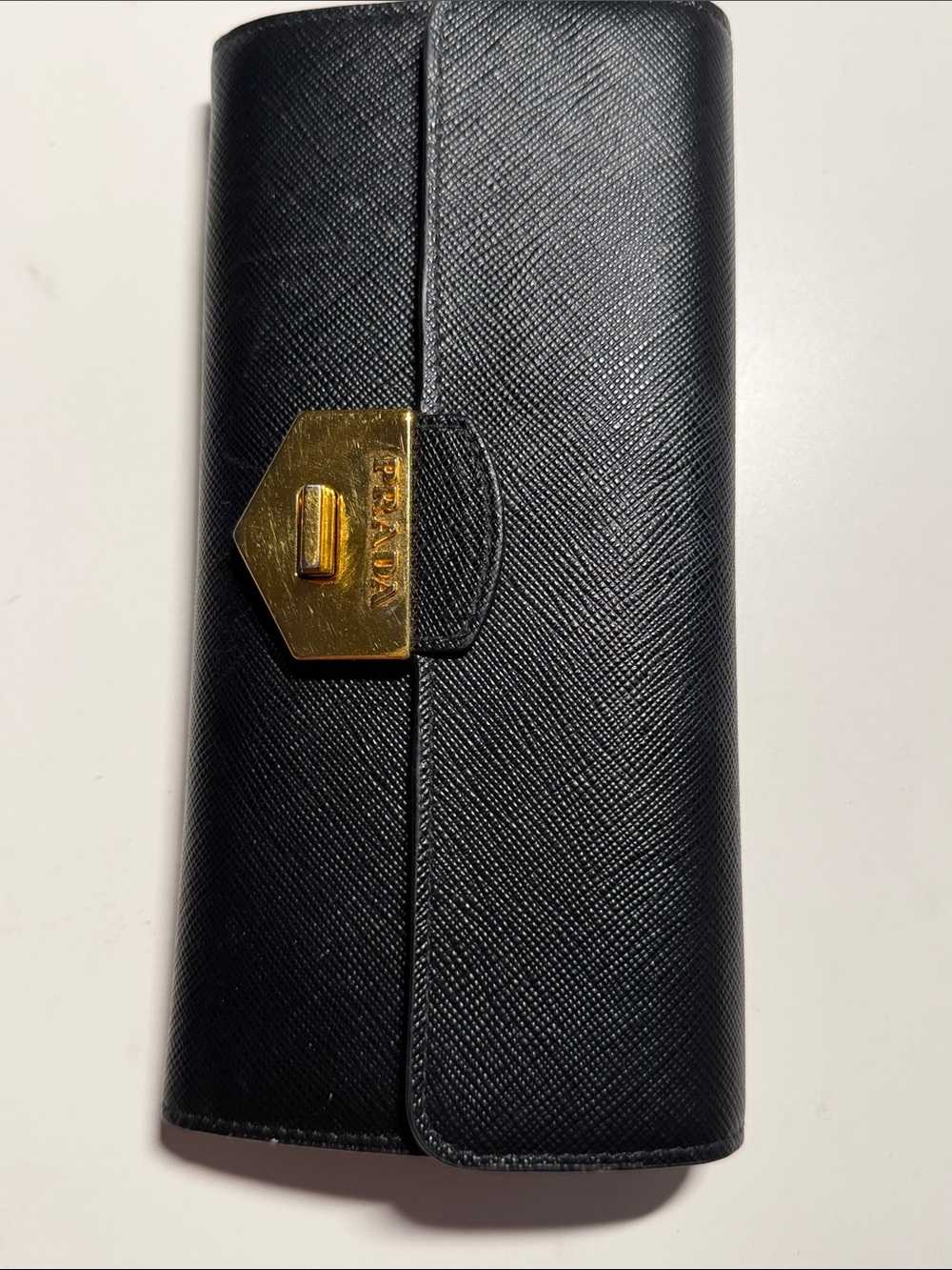 Prada Saffiano Leather Continental Wallet Black Gold Hardware